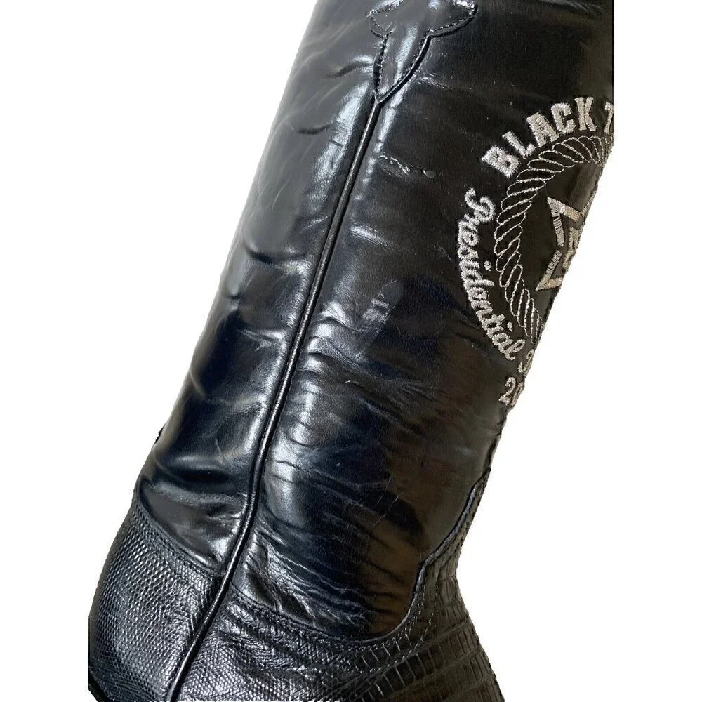 Lucchese‎ Embroidered Texas Star Exotic Lizard Boots Mens 9.5B Black USA